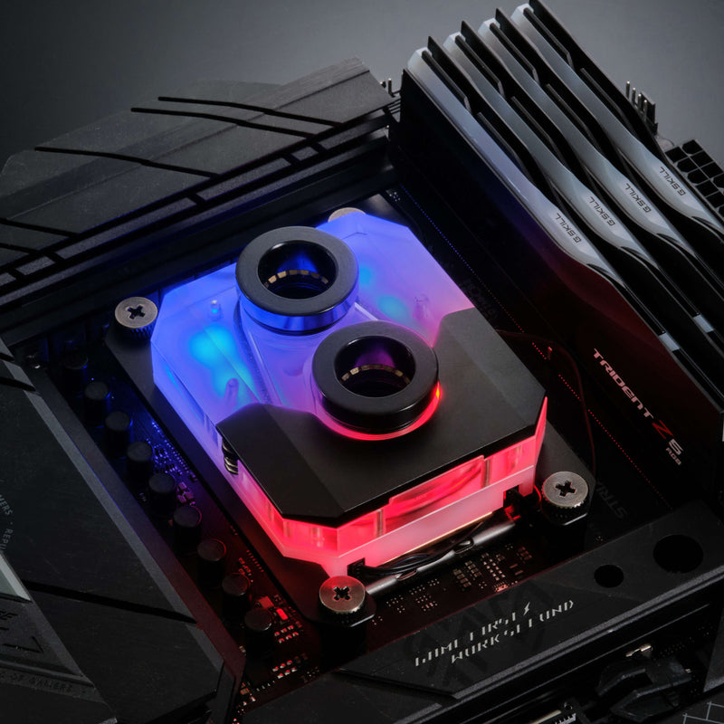 Glacier EZ-Fit 450CPU, Copper CPU Water Block, Intel 1700 & AMD AM5 compatible, Integrated 16mm EZ-Fit Fitting, RGB, Black