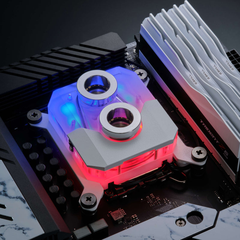 Glacier EZ-Fit 450CPU, Copper CPU Water Block, Intel 1700 & AMD AM5 compatible, Integrated 16mm EZ-Fit Fitting, RGB, White